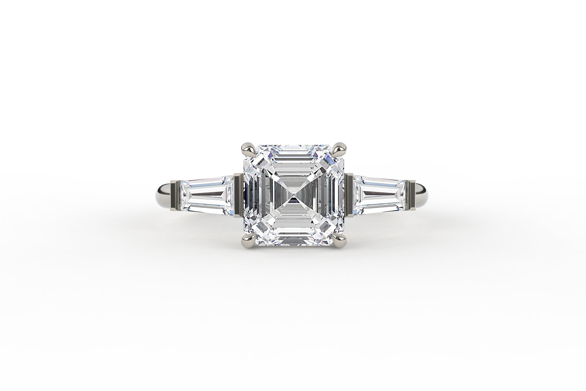 Asscher Cut Three Stone Ring with Baguette Sides Lab Diamond Ring - S. Kind & Co