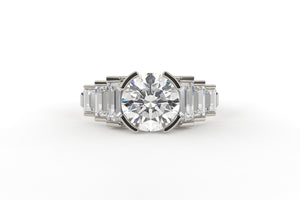 Round Deco Baguette Side Lab Diamond Ring - S. Kind & Co