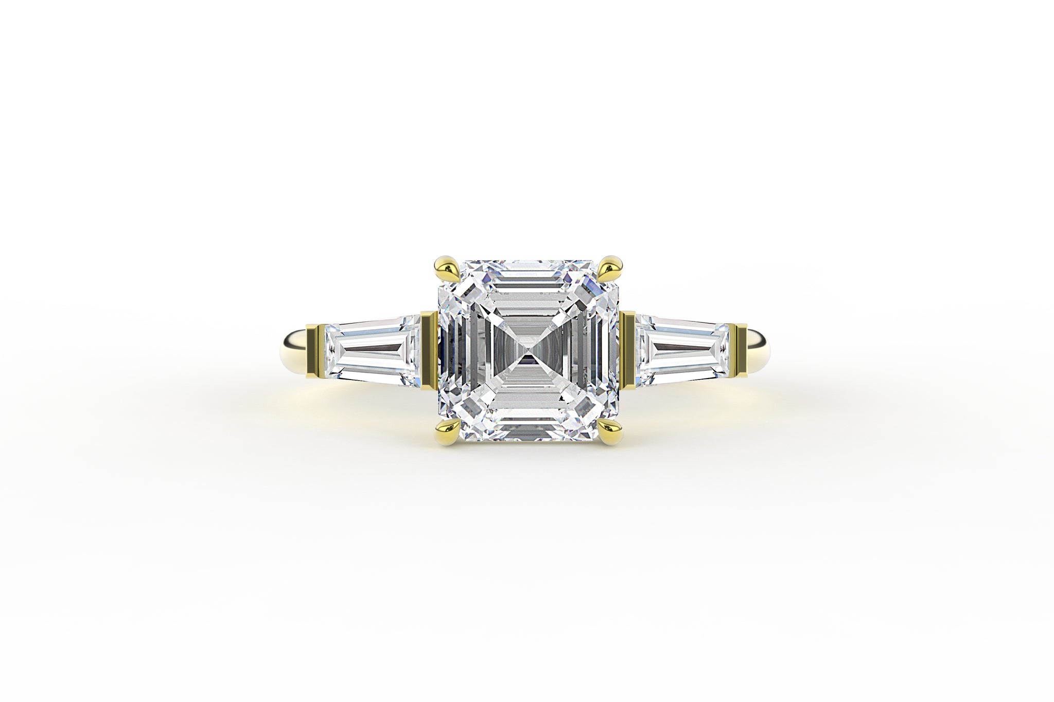 Asscher Cut Three Stone Ring with Baguette Sides Lab Diamond Ring - S. Kind & Co