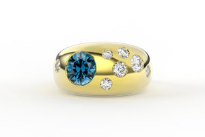 Bezel Set Montana Sapphire & Diamond Wide Garden Band Ring - S. Kind & Co