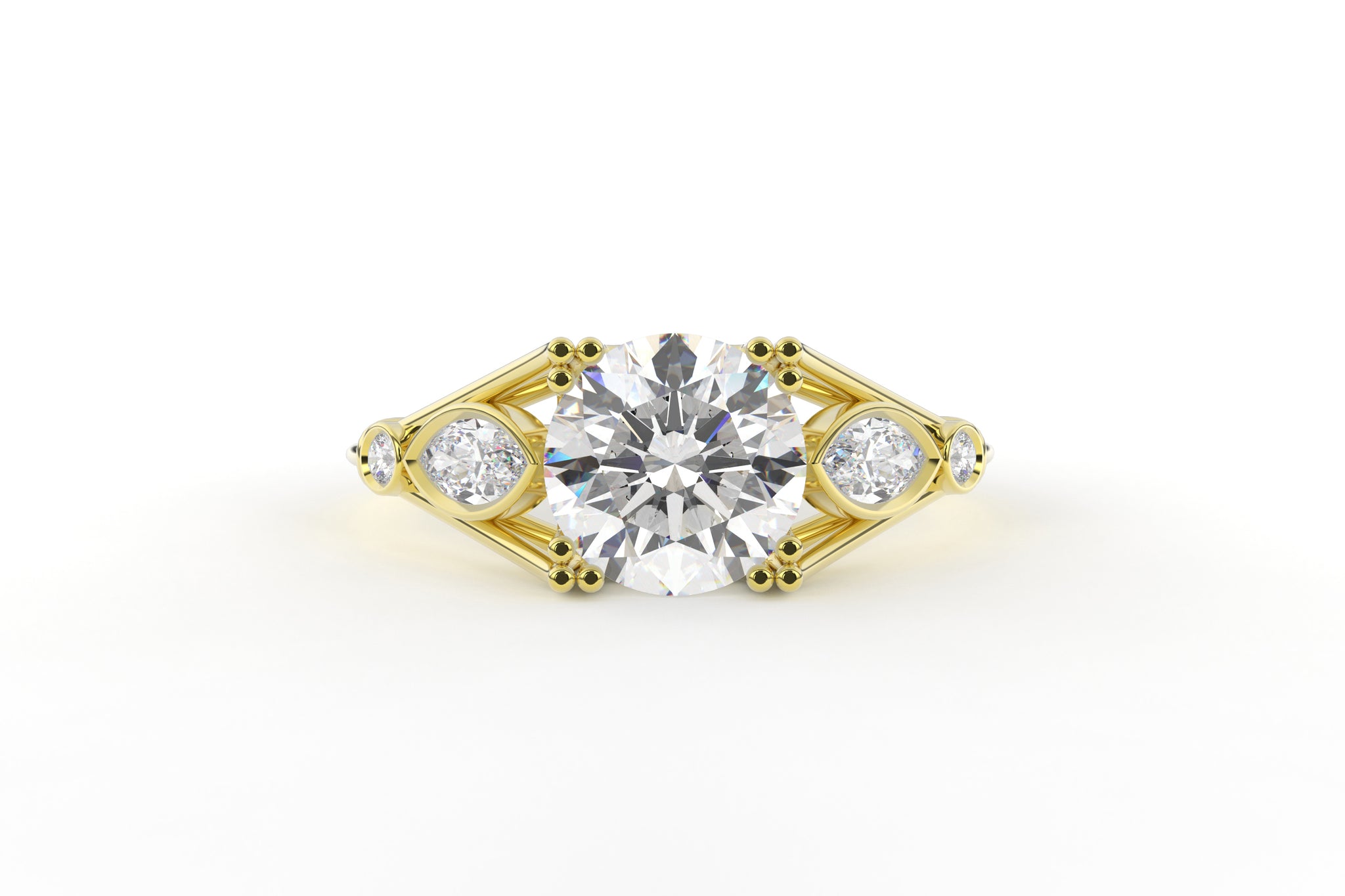 Round Deco Marquise Side Lab Diamond Ring - S. Kind & Co