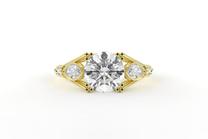 Round Deco Marquise Side Lab Diamond Ring - S. Kind & Co