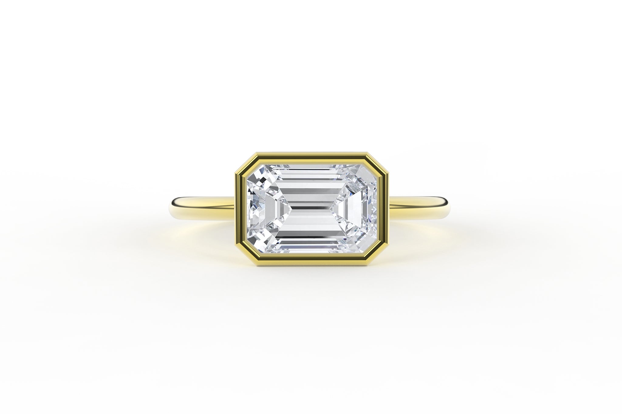 Emerald Cut Low Profile Bezel East West Solitaire Lab Diamond Ring - S. Kind & Co