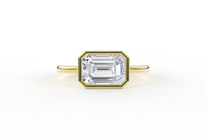 Emerald Cut Low Profile Bezel East West Solitaire Lab Diamond Ring - S. Kind & Co