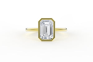 Emerald Cut Low Profile Bezel Solitaire Lab Diamond Ring - S. Kind & Co