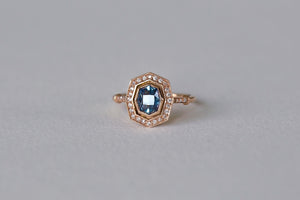 Octagonal Blue Montana Sapphire Deco Diamond Frame Ring - S. Kind & Co