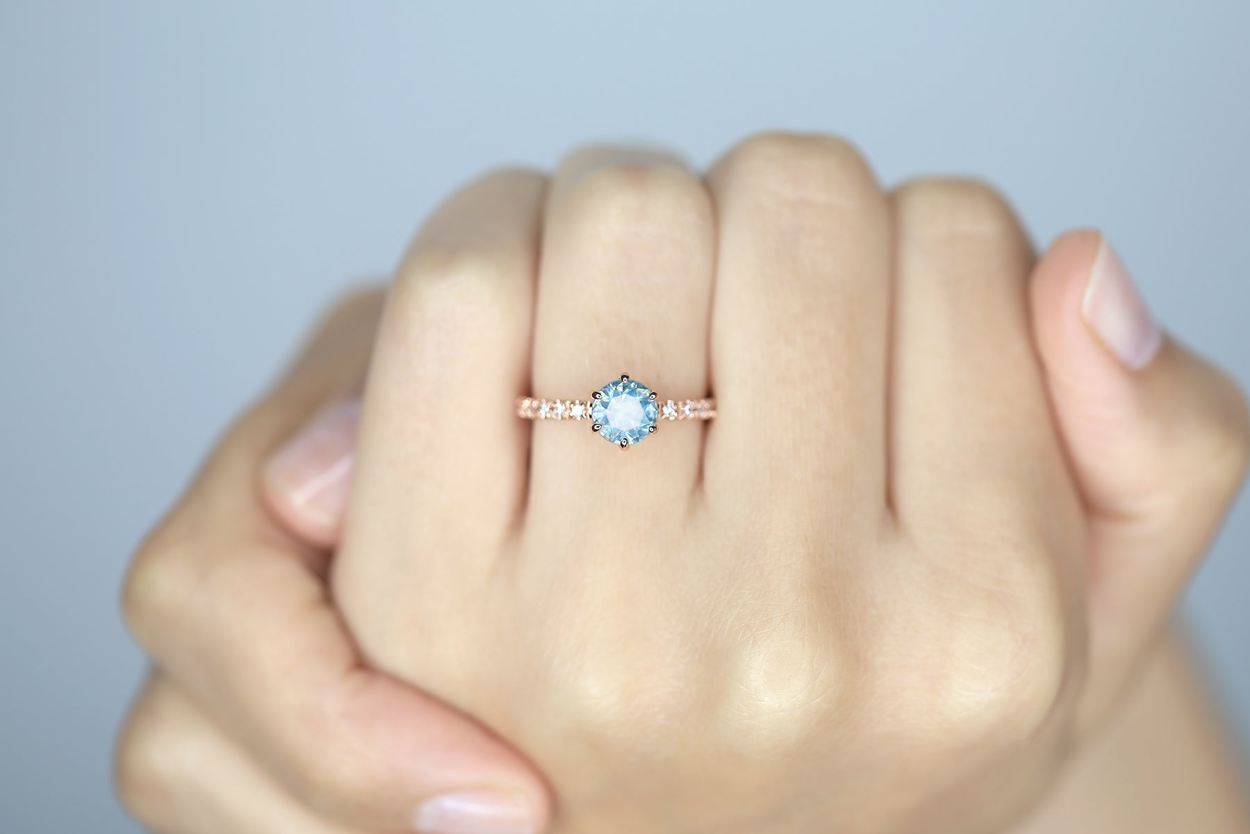 Rose Gold Sky Blue Montana Sapphire Collet Ring - S. Kind & Co