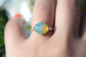 Opal and Pear Shaped Diamond Three Stone Odetta Ring - S. Kind & Co