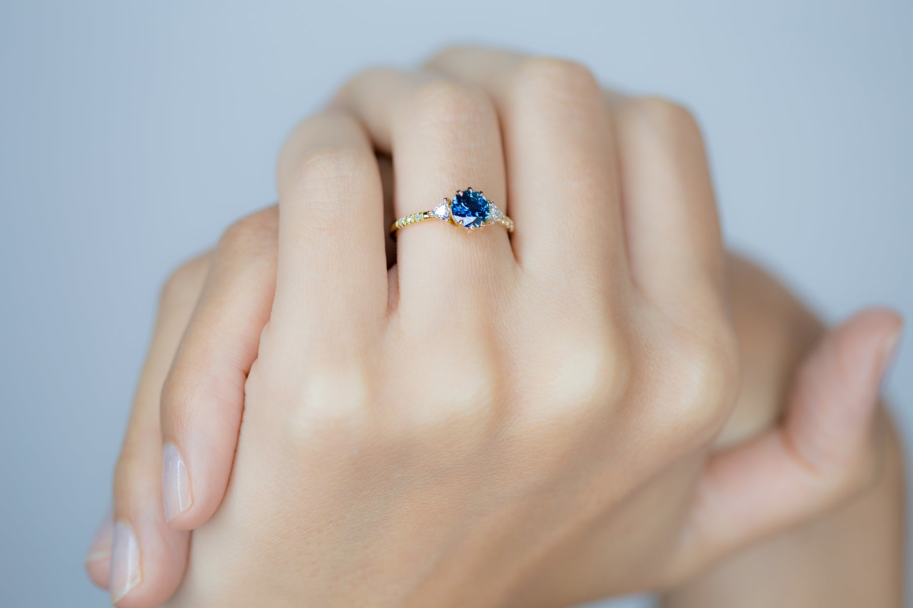 Montana Sapphire Blue and Trillion Diamond Ring - S. Kind & Co