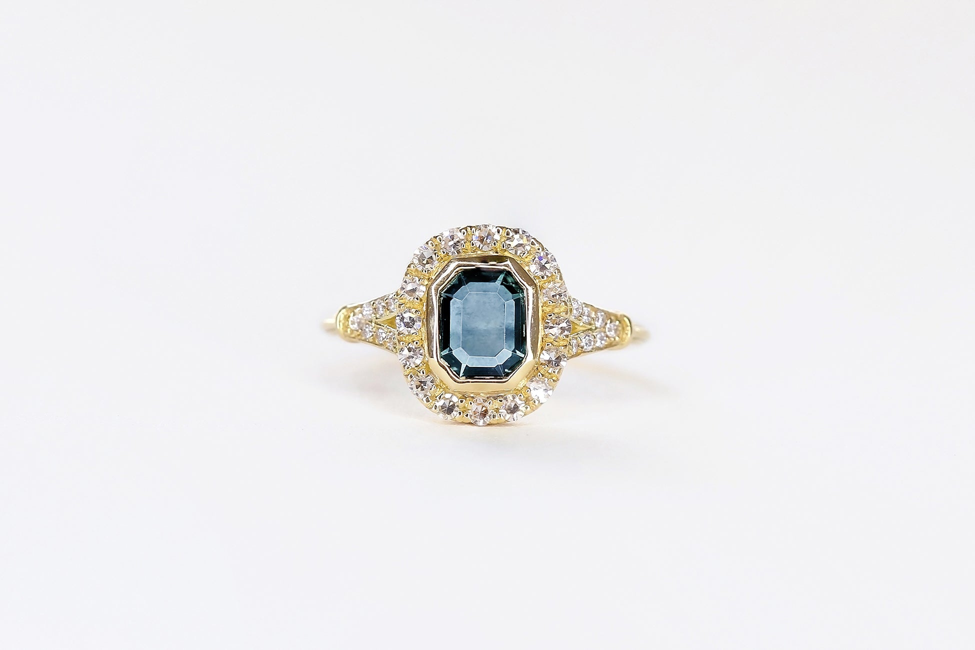 Portrait Cut Montana Sapphire Diamond Frame Ring - S. Kind & Co