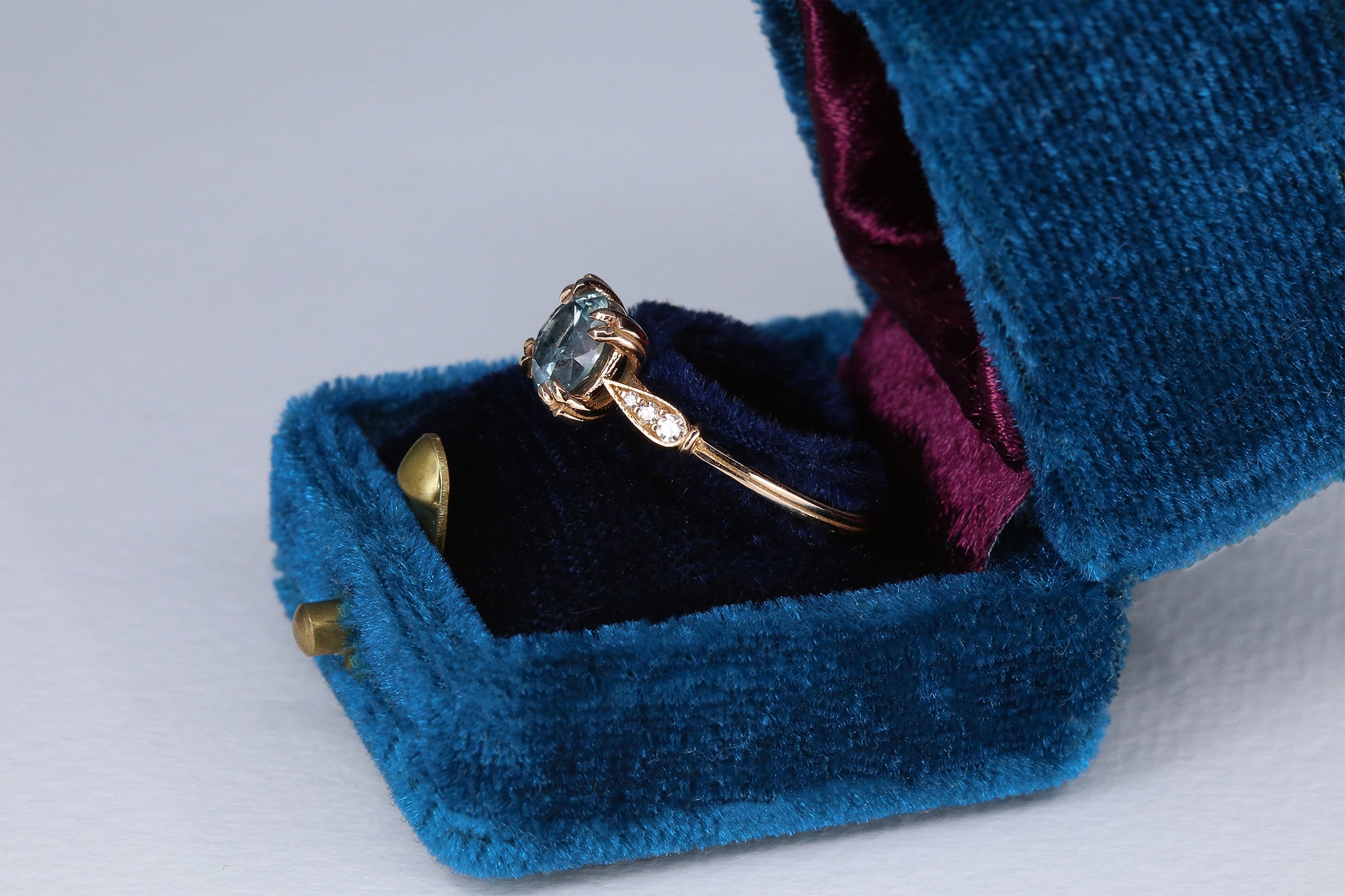 Unadulterated Untreated Montana Sapphire Deco Ring - S. Kind & Co