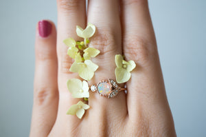 Opal and Vintage Diamond Lunaria Ring - S. Kind & Co