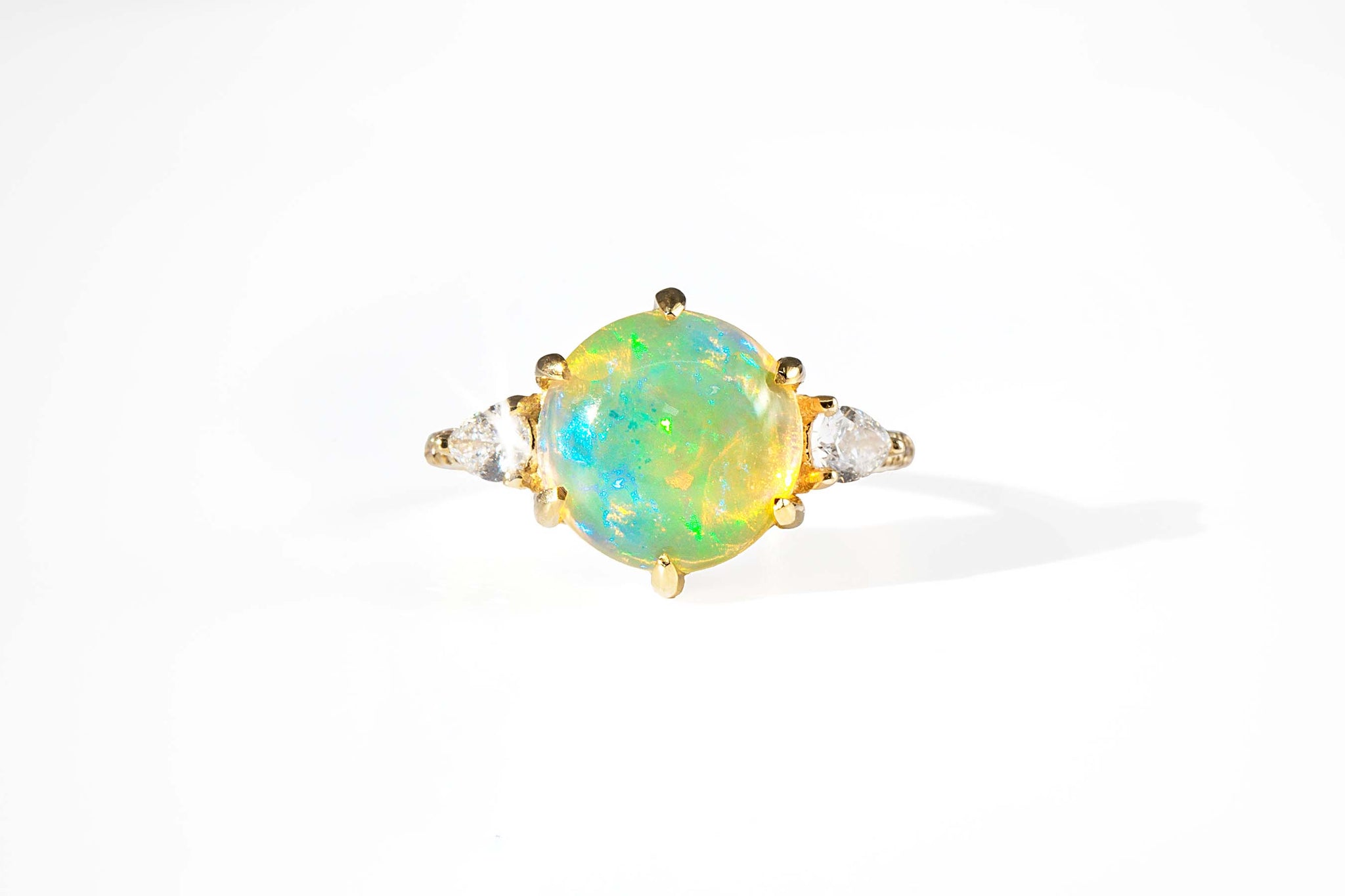 Opal and Pear Shaped Diamond Three Stone Odetta Ring - S. Kind & Co