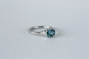 Hammered Recycled Platinum Organic Teal Untreated Montana Sapphire Ring - S. Kind & Co