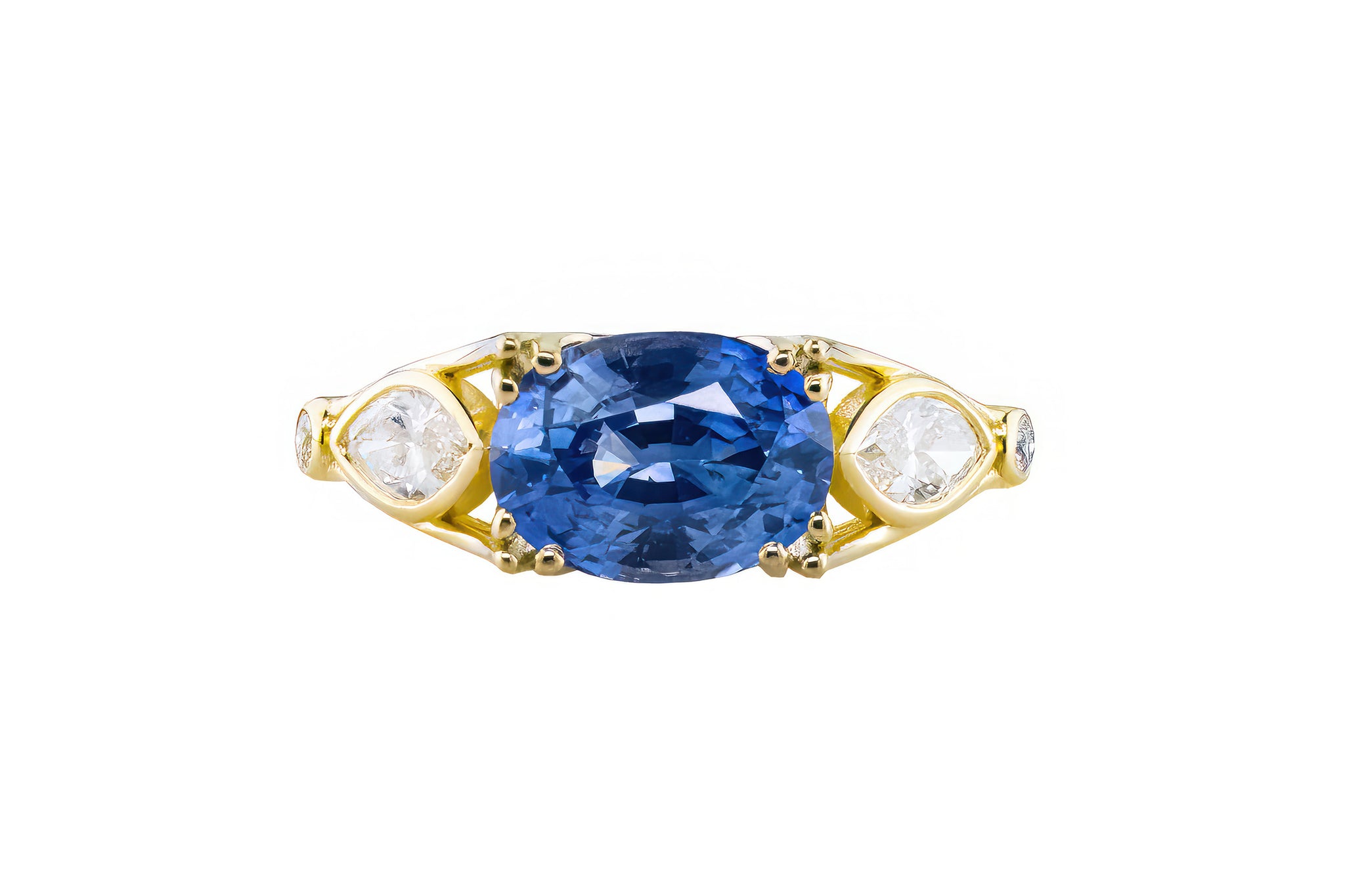 Ceylon Sapphire and Marquise Diamond Deco Ring - S. Kind & Co