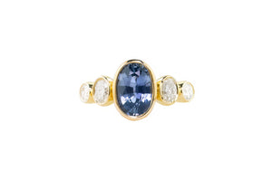 Oval Ceylon Sapphire & Diamonds 5 Stone Bezel Ring - S. Kind & Co