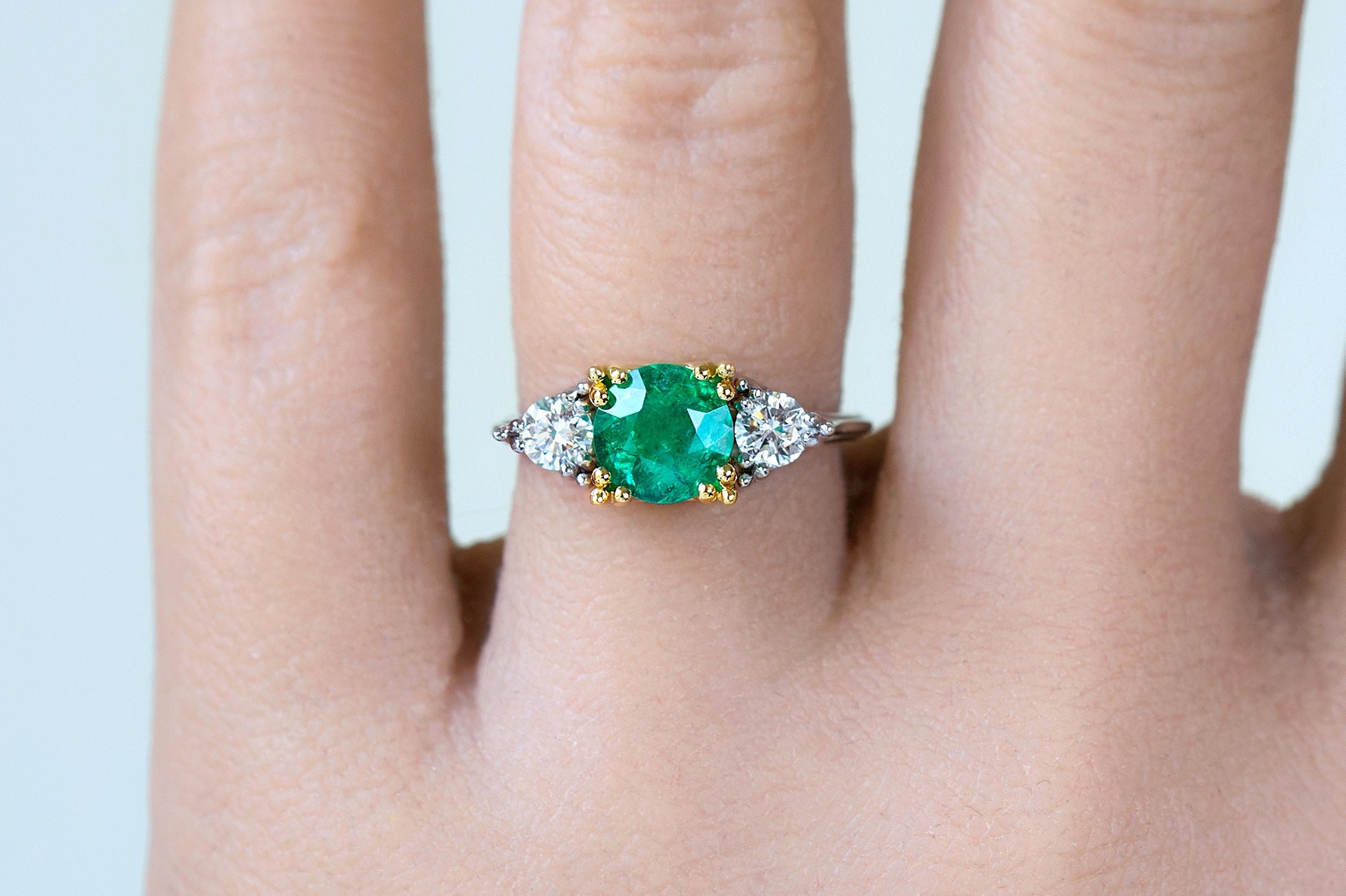 Emerald Three Stone Ring - S. Kind & Co