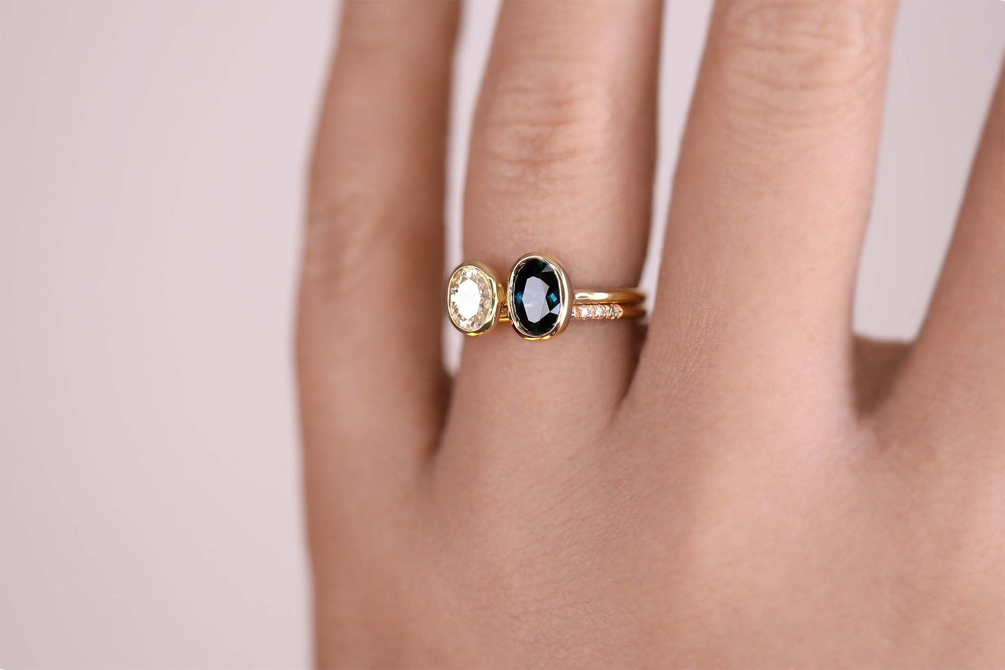 Minimal Oval Sapphire and Diamond Toi Et Moi Ring - S. Kind & Co