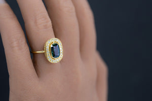 Elongated Teal Natural Australian Sapphire Sarcelle Ring - S. Kind & Co