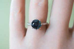 Antique Cut Round Natural Untreated Blue Spinel Ring - S. Kind & Co