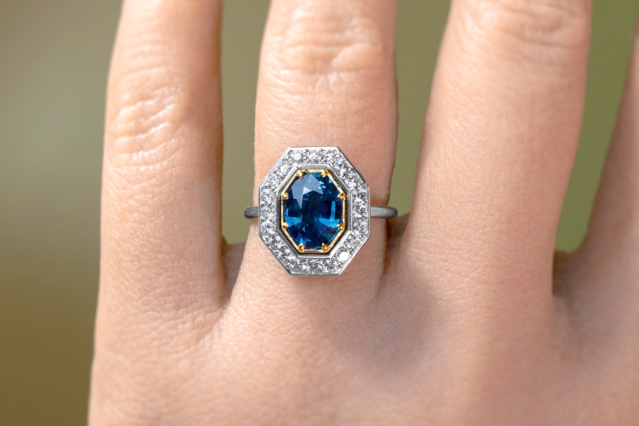 Vivid Blue Sapphire Octagon Diamond Frame Ring - S. Kind & Co