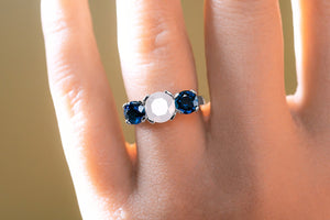 Fancy Colored White Diamond & Sapphire Three Stone Ring - S. Kind & Co