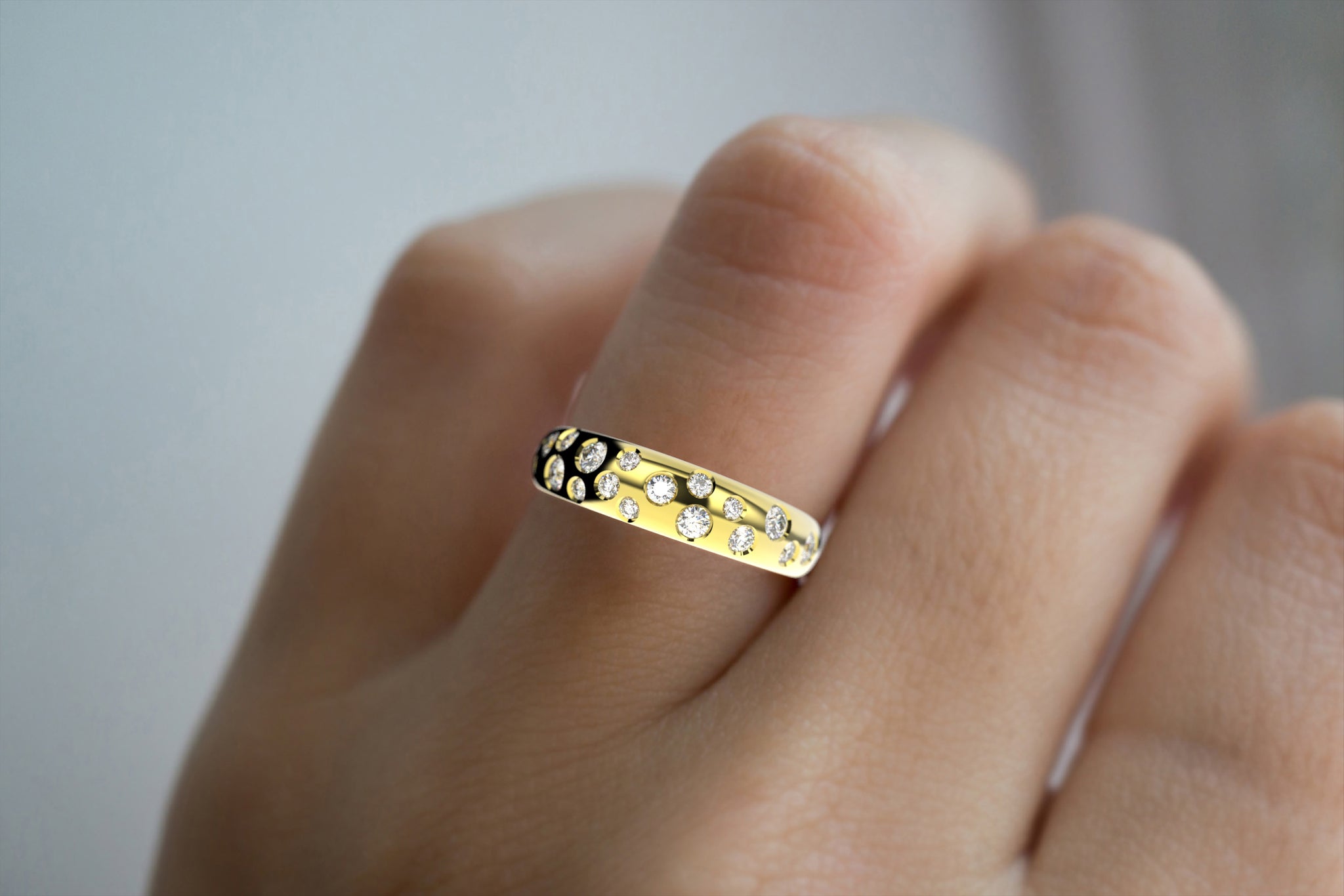 Dotty Bezel Set Diamonds In 4.75mm Wide Low Profile Minimal Wedding Band - S. Kind & Co