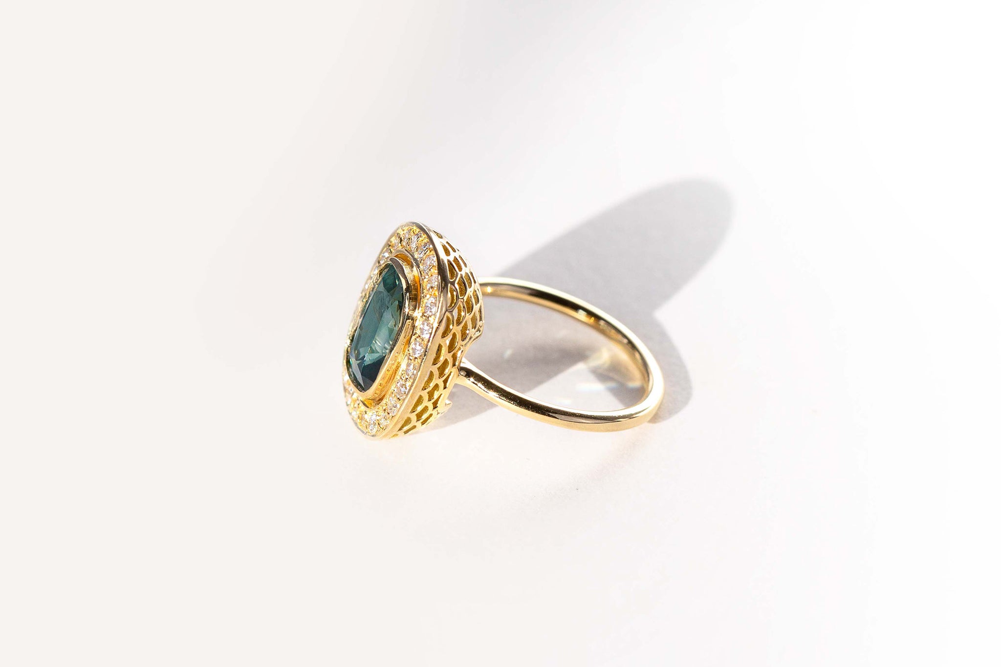 Elongated Teal Natural Australian Sapphire Sarcelle Ring - S. Kind & Co