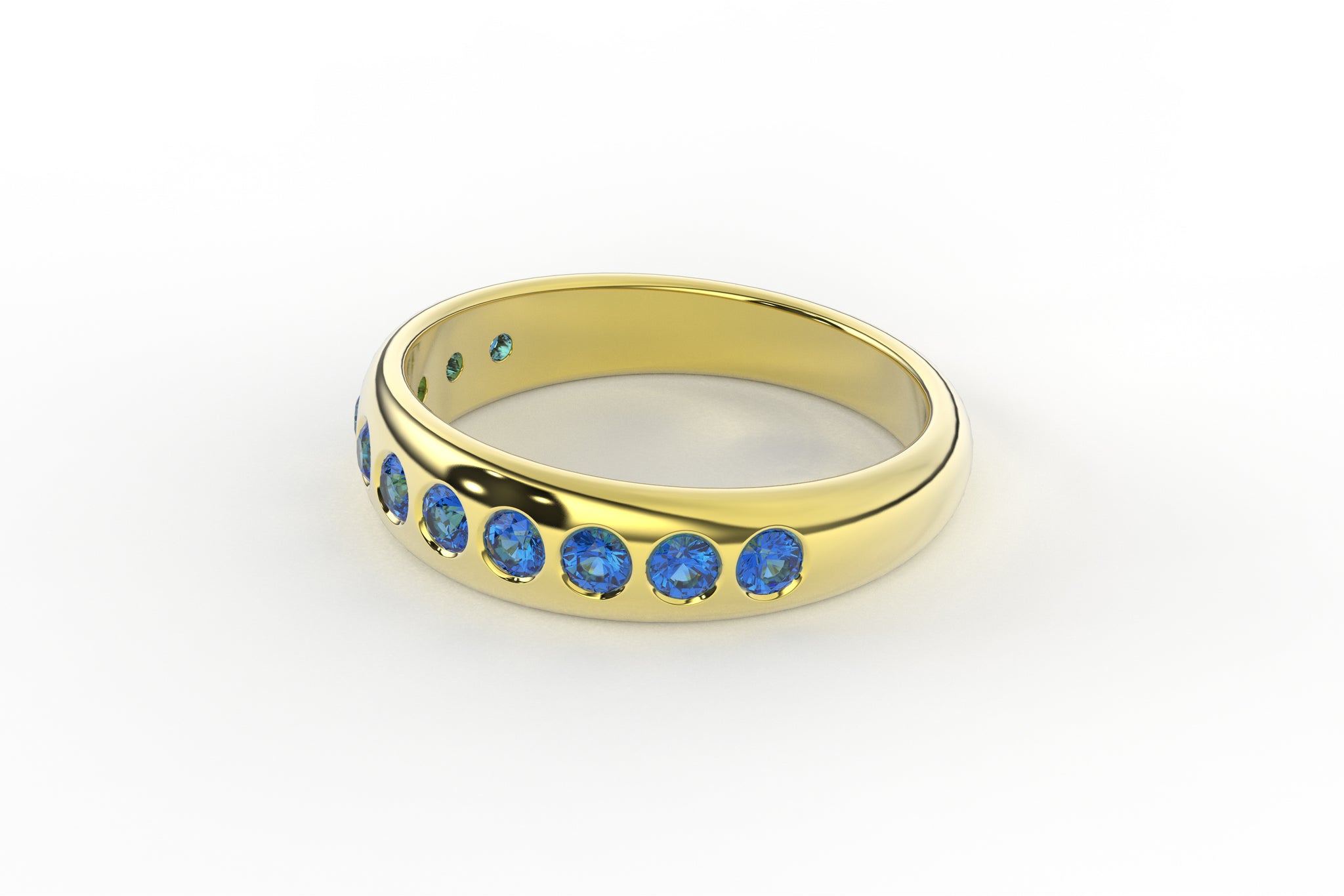 2mm Bezel Set Sapphires In 4.75mm Wide Low Profile Minimal Wedding Band - S. Kind & Co