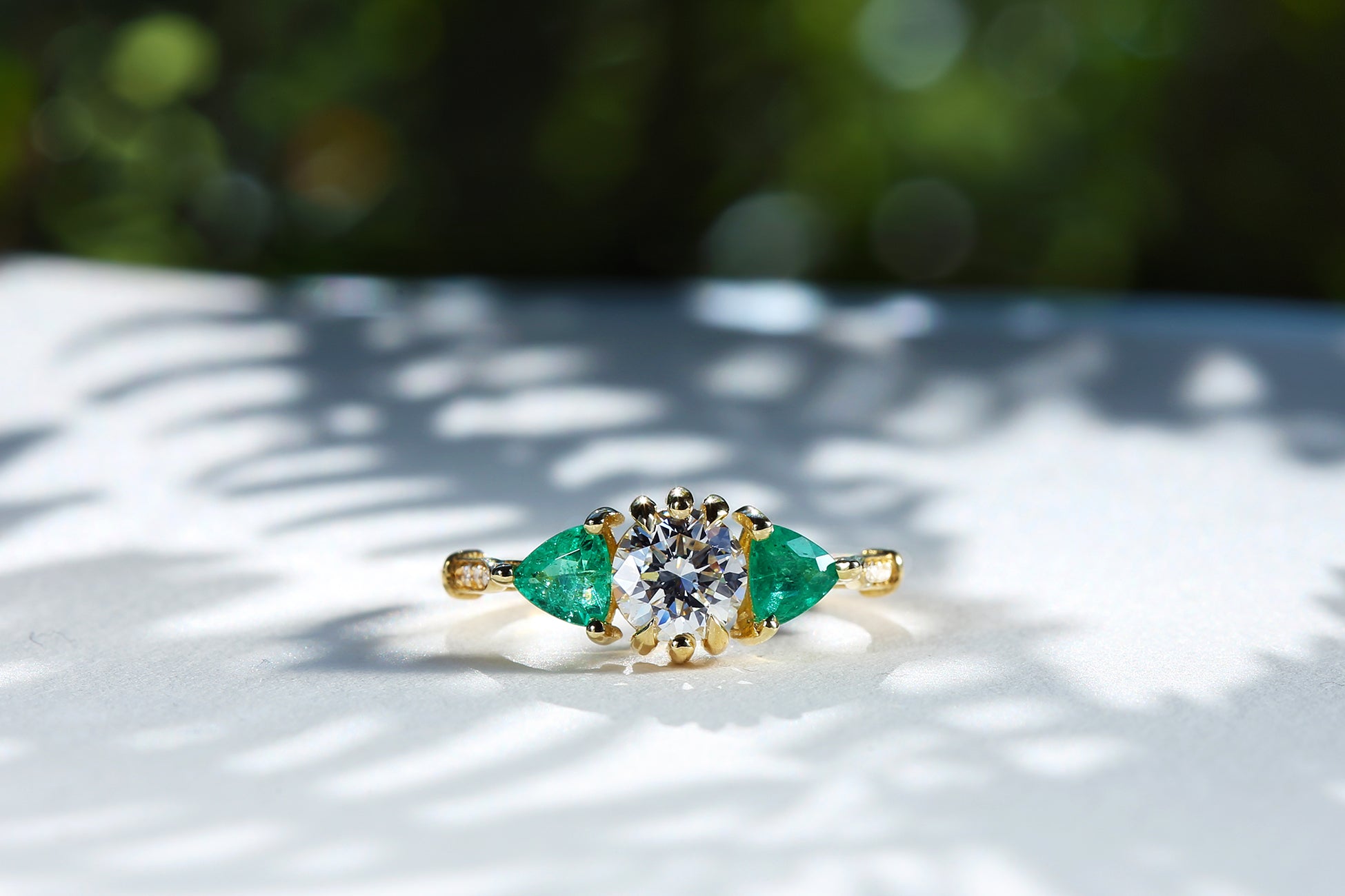 Three Stone Vintage Diamond and Emerald Ring - S. Kind & Co