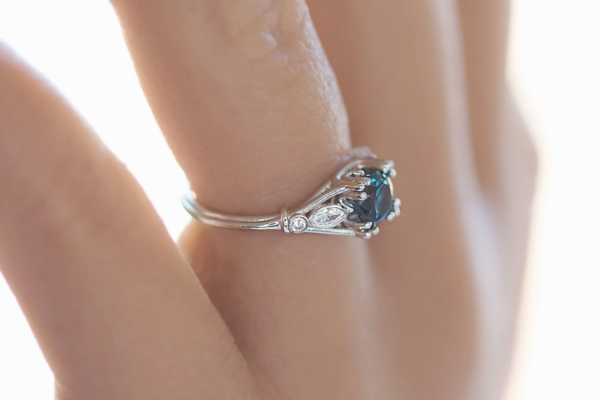 Recycled Platinum Wisping Teal Montana Sapphire Ring - S. Kind & Co