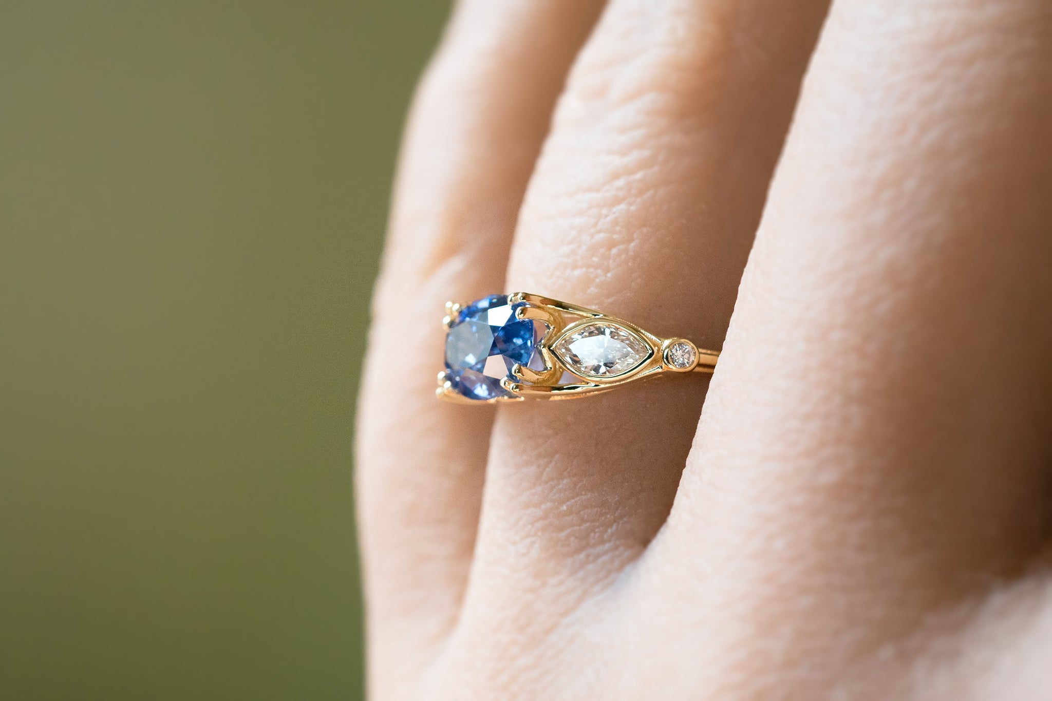 Ceylon Sapphire and Marquise Diamond Deco Ring - S. Kind & Co