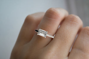 Emerald Cut Four Prong Low Profile East-West Solitaire Lab Diamond Ring - S. Kind & Co