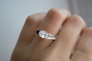 Oval Brilliant Half Bezel Low Profile Band Solitaire Lab Diamond Ring - S. Kind & Co