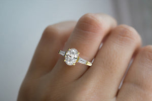 Oval Brilliant Three Stone Ring with Baguette Sides Round Lab Diamond Ring - S. Kind & Co