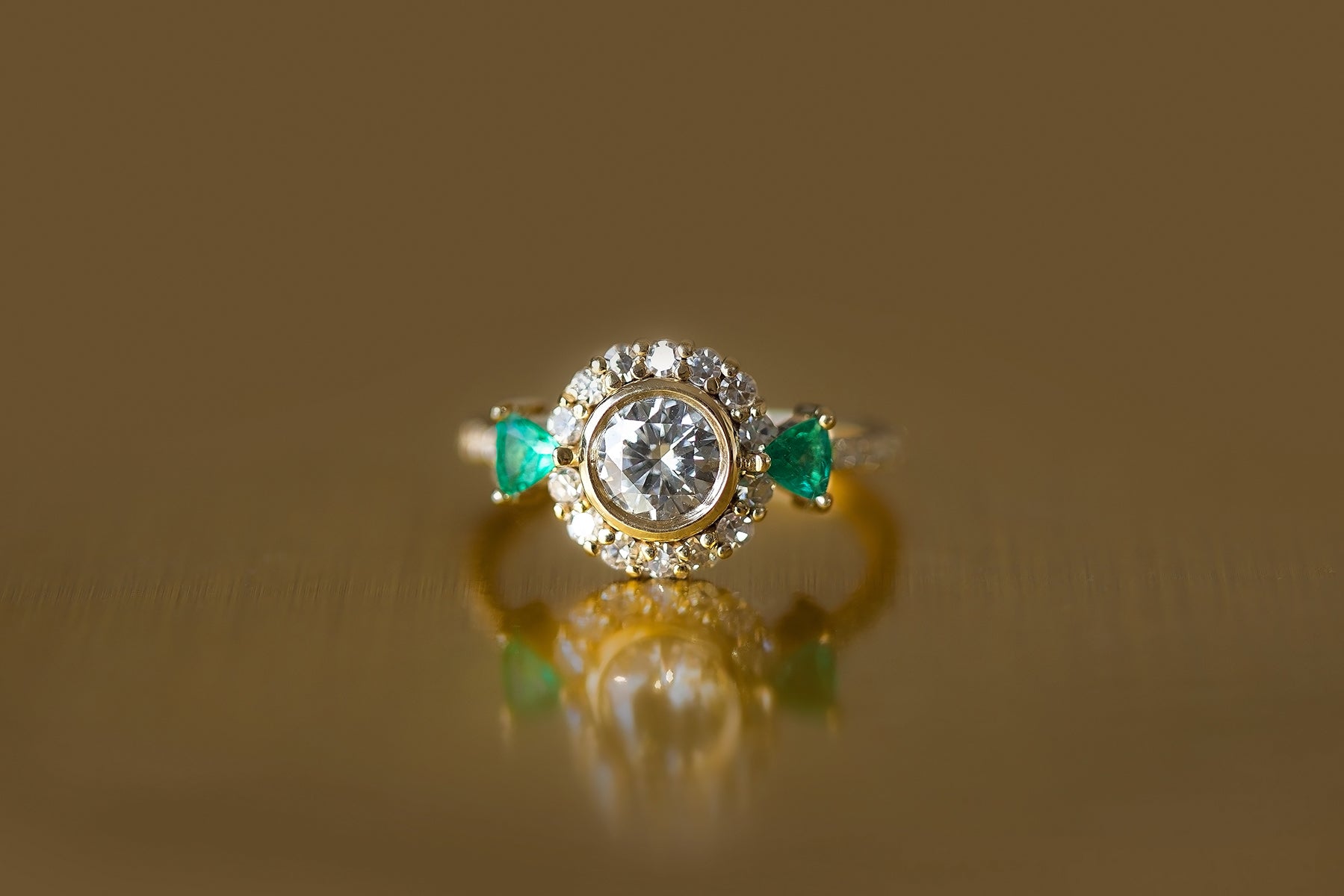Low-Profile Diamond and Nova Mine Emerald Zahara Ring - S. Kind & Co