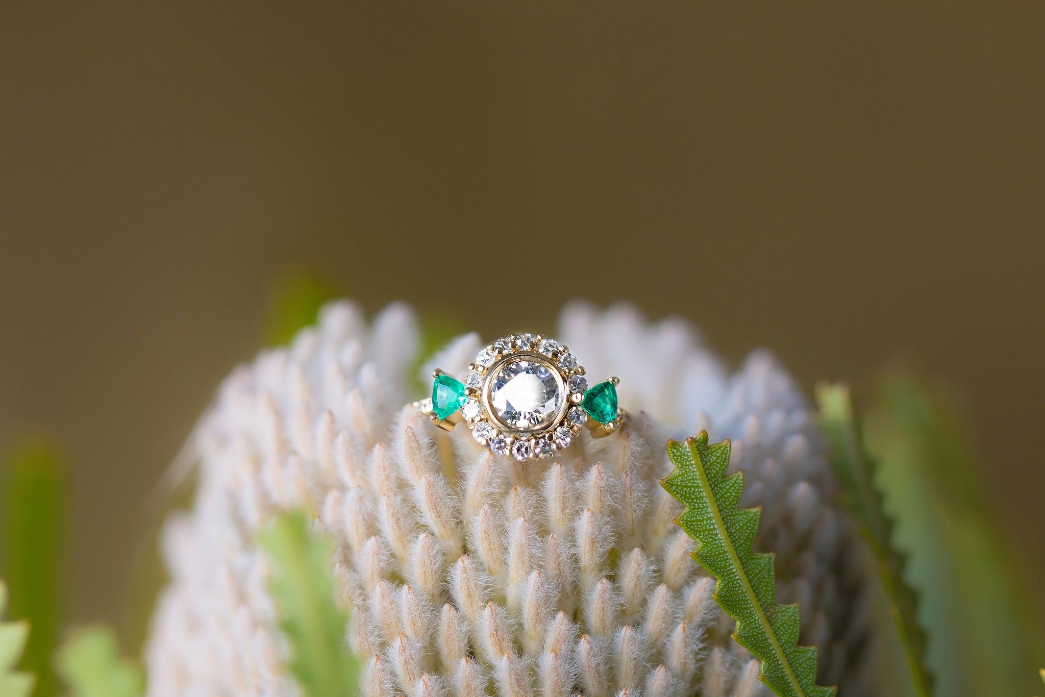 Low-Profile Diamond and Nova Mine Emerald Zahara Ring - S. Kind & Co