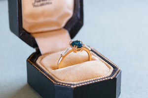Montana Sapphire & Vintage Diamond Three Stone Ring - S. Kind & Co