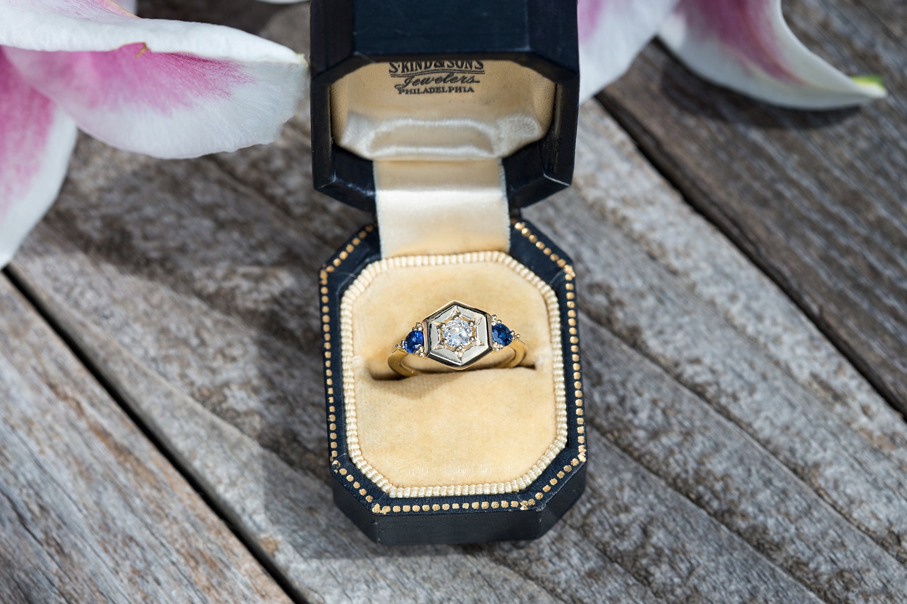 Elenore Vintage Diamond and Sapphire Hexagon Ring - S. Kind & Co