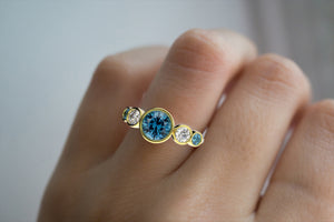 Five Stone Montana Sapphire Bezel Ring With Diamond and Sapphire Side Stones - S. Kind & Co
