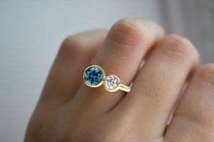 Two Stone Bezel Ring With Montana Sapphire and Diamond - S. Kind & Co