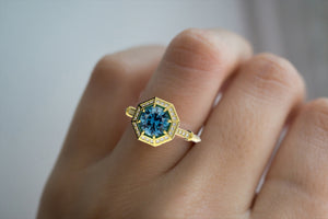 Octagon Art Deco Montana Sapphire Diamond Halo Engagement Ring - S. Kind & Co